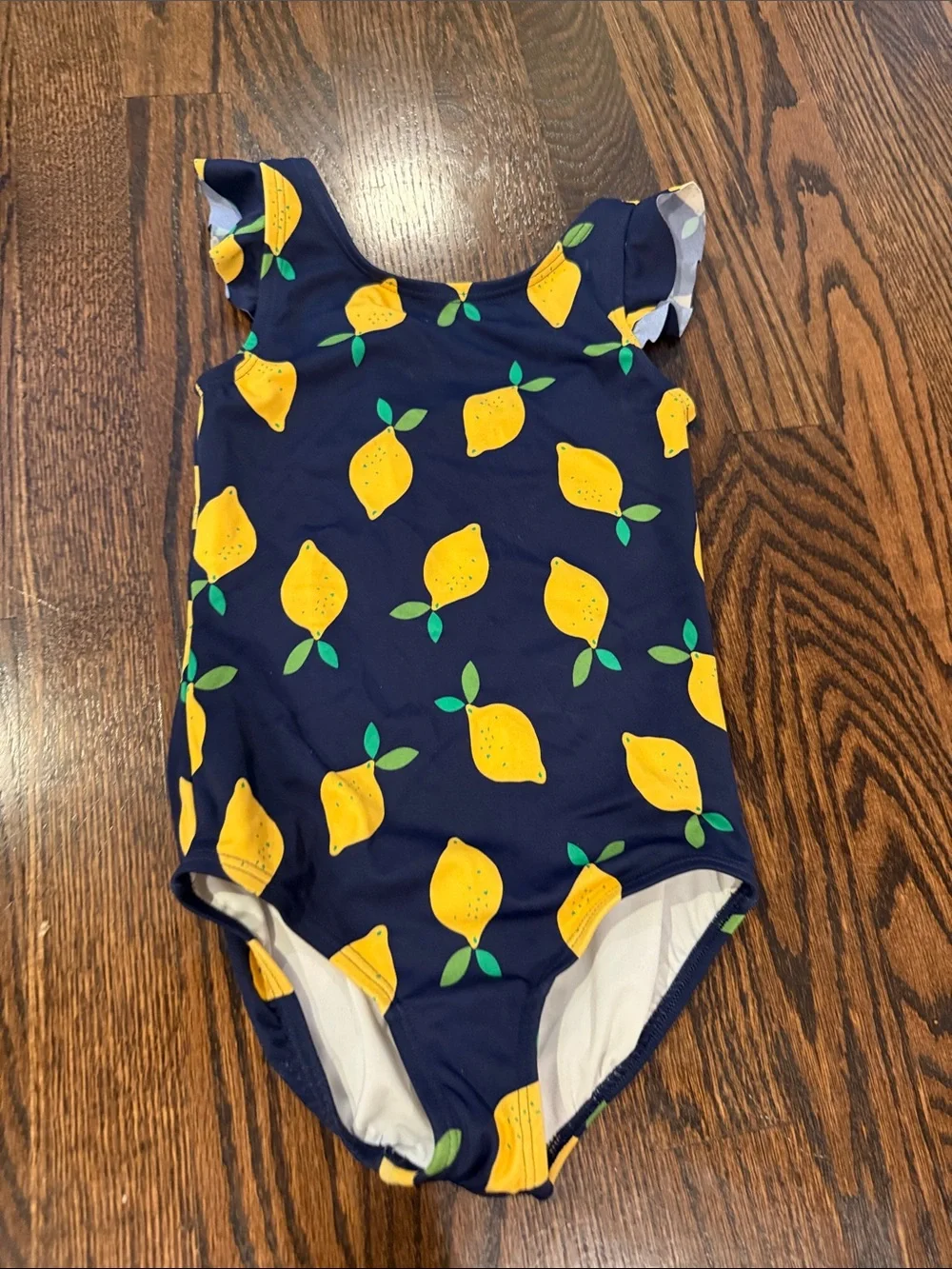 Hanna Andersson Navy One-Piece Swimsuit with Yellow Lemon Print